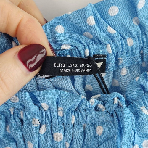 Zara polka dot blue dress with puff sleeves small like new