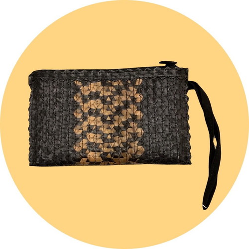 Ψάθινο clutch τσαντάκι χειρός καινούργιο, μαύρο-μπεζ