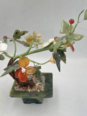 Oriental Bonsai Tree used, decorative with glass flowering blossoms