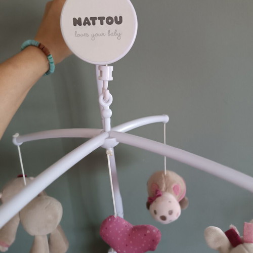 Nattou Musical Baby Crib Mobile like new, washable plush toys