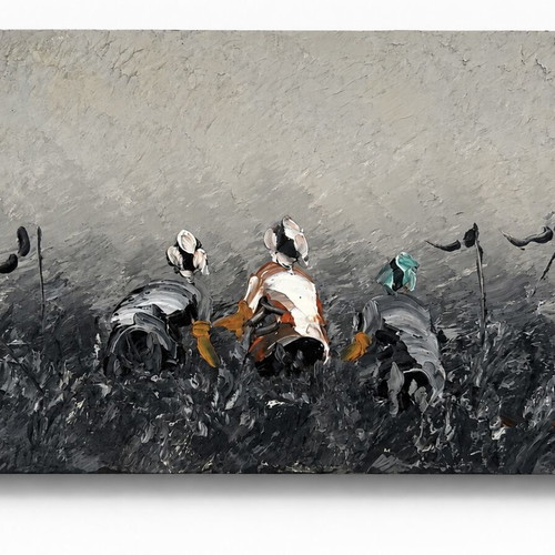 Original oil painting Before Sunrise on canvas, new, 20x50cm
