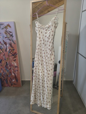 Bershka dress like new, white with floral print, thin strap, open back