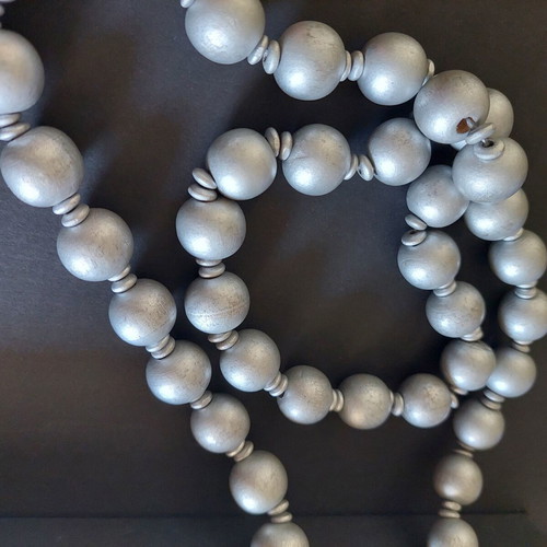 Long Wooden Necklace silver tone, handmade, like new