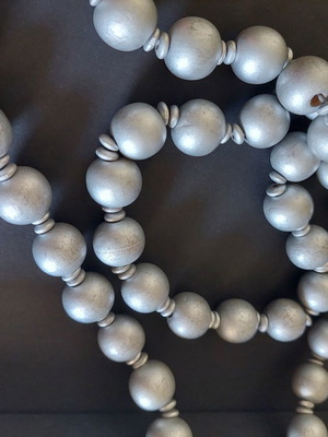 Long Wooden Necklace silver tone, handmade, like new