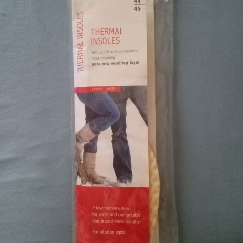 Thermal shoe insoles made of pure wool, size 44-45