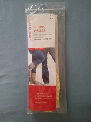 Thermal shoe insoles made of pure wool, size 44-45