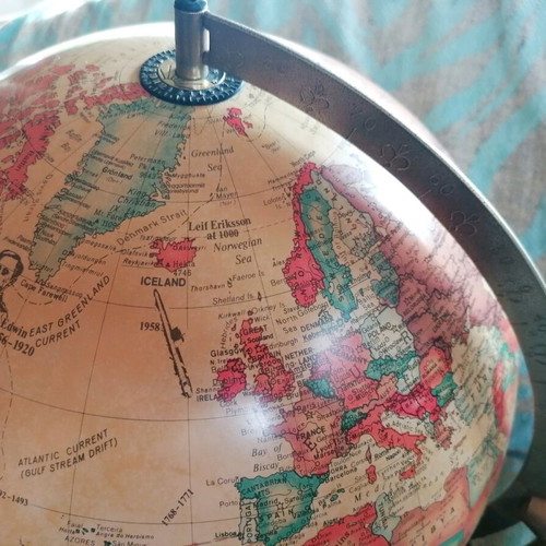 Globe with lighting and walnut wood base new