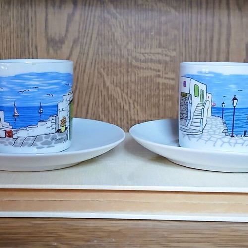 Souvenir coffee cups from Milos, set of 2
