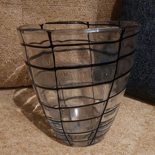 Blown glass vase with grid design like new