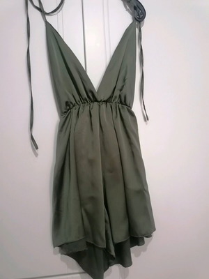 One-piece shorts satin romper used, khaki, size M