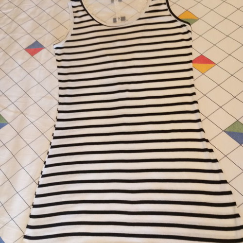 Sleeveless striped dress with tulle and lace back, like new, S/M