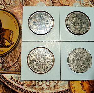 Half Crown - George VI 4 συνεχόμενες χρονιές 1947,1948,1949,1950