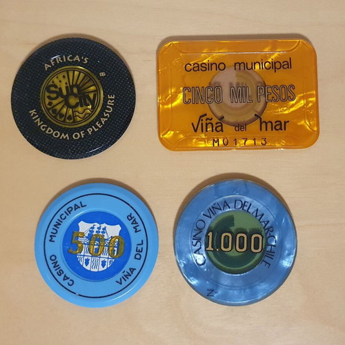 Casino chips used, set of 41 from around the world