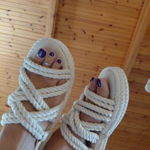 M&M Shoes Flatform Rope Sandals Size 39 Like New Beige