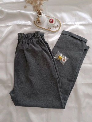 N&P Dark Gray Paperbag High-Waist Pants M like new with Tie-Waist Belt