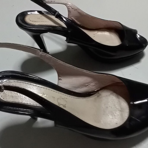 Peep-toe slingback women's shoes black patent leather used