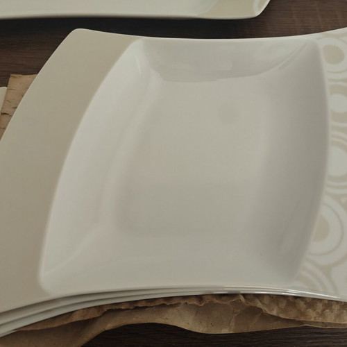 Hausmann porcelain dinnerware set like new, modern beige circles