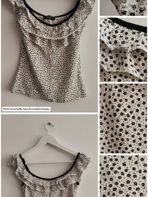 Pause Jeans white floral ruffle tank top new, one size