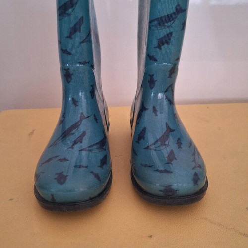 Children's galotses size 29 like new, blue with fish pattern