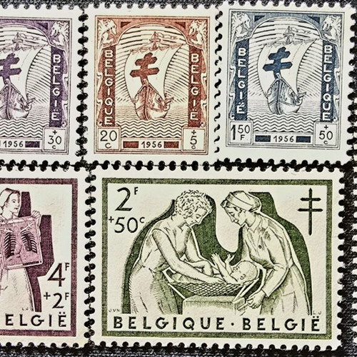 Серия пощенски марки Белгия 1956 нови, комплект от 7 неизползвани