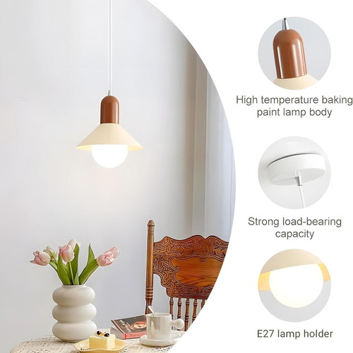 Niuniaj Hanging Ceiling Lamp E27, adjustable cable 150 cm, cream and brown