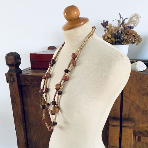 Handmade vintage necklace with wooden beads new