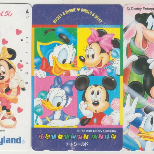 Disney Mickey, Minnie, Donald, Goofy phone cards, set of 3, Japan