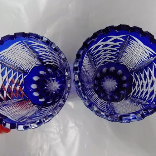 Zegary Vase 18.5 Ekb. Lausitzer/Imperlux cobalt blue White crystal Germany 50'-60'.