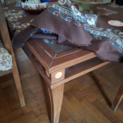Mid-Century Vintage Coffee Table used, solid walnut wood and inset glass
