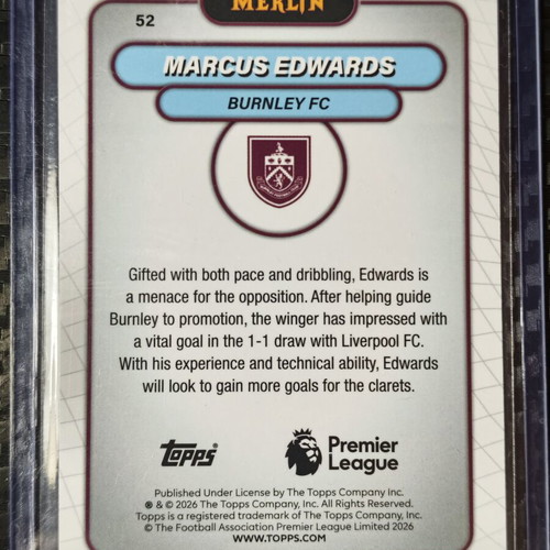 2025-26 Topps Merlin Premier League Marcus Edwards Lava Wave Refractor card