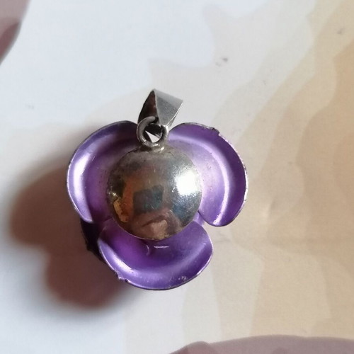 Silver 925 pendant purple rose new