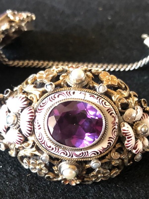 Βραχιόλι Antique Αυστροουγγρικής Βικτωριανής Περιόδου 1870-1900 Μεταχειρισμένο Με Αμέθυστους Και Μαργαριτάρια