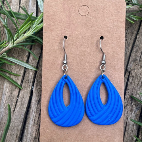 Blue drop earrings new from polymer clay with steel metal