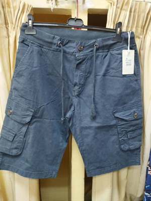 Men's Cargo Bermuda Shorts with Elastic Waist and Side Pockets, New, Blue