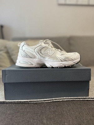 New Balance athletic shoes, size 38, white and silver