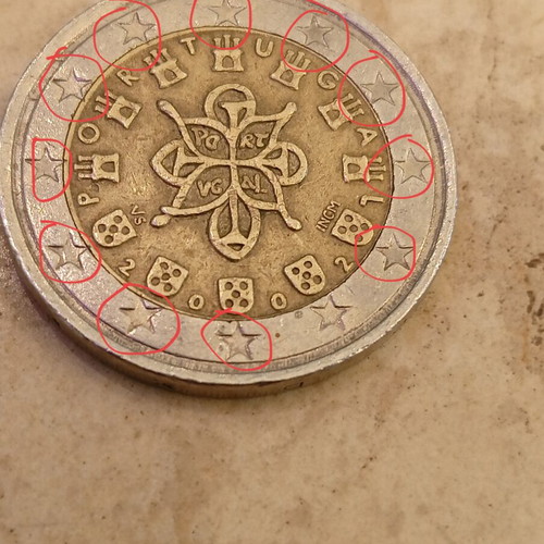 2 Euro Portugal 2002 coin used with printing errors