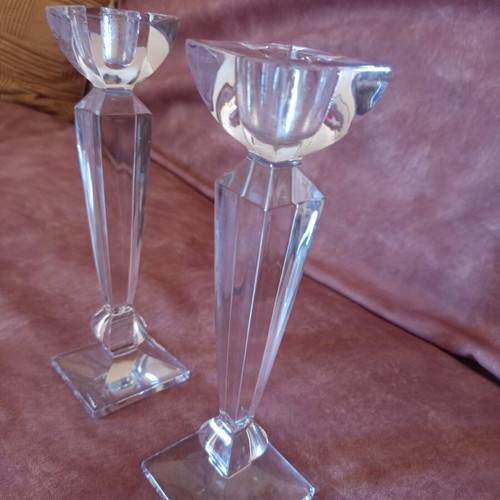 Pair of tall vintage crystal candlesticks