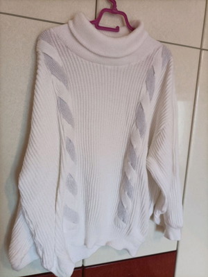 Oversized πουλόβερ ζιβάγκο XL μεταχειρισμένο, ολόλευκο με σχέδιο πλεξούδα