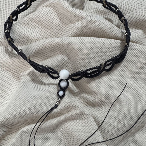 Choker macrame with natural white matte agate, new