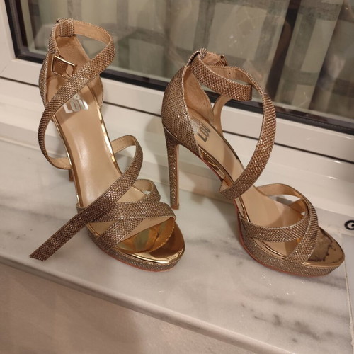 Bibi Lou 12cm high-heeled sandals size 39 like new, pink gold