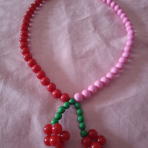 Cherry necklace with pink and red beads, stainless steel clasp made to order