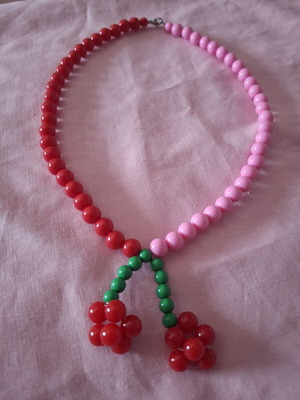 Cherry necklace with pink and red beads, stainless steel clasp made to order