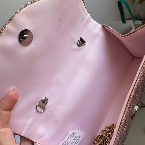 Evening bag with chain like new, pink and gold