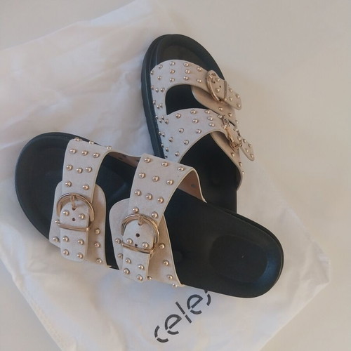Celestino sandals with studs, black and beige, size 39