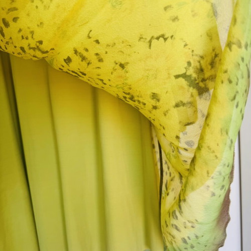 Silk Midi Dress Cinema by Panos Zinas like new, green and yellow