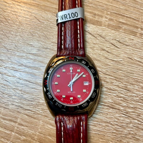 Citizen Vintage NOS new watch with red leather strap