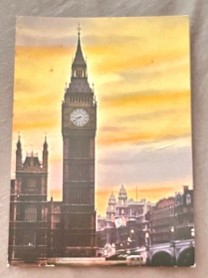 Vintage Big Ben London postcard used, 1970s sunset
