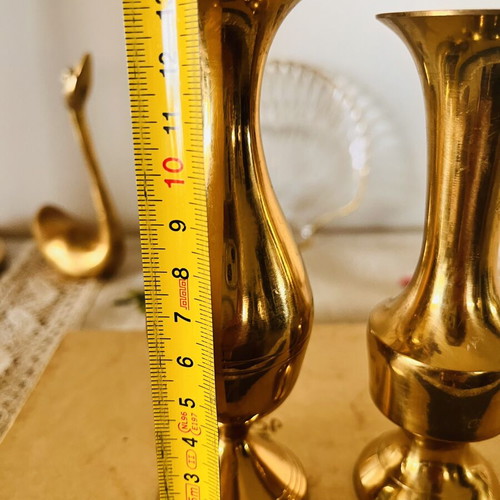 Brass Bud Vases set of two vintage polished, like new