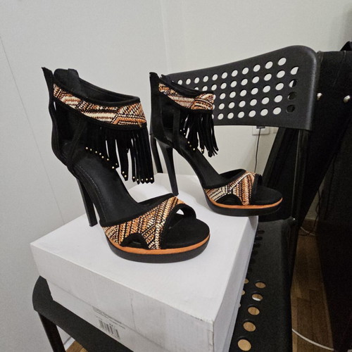 BSB women's sandals size 37 like new, black and orange, 12cm heel