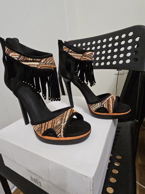 BSB women's sandals size 37 like new, black and orange, 12cm heel
